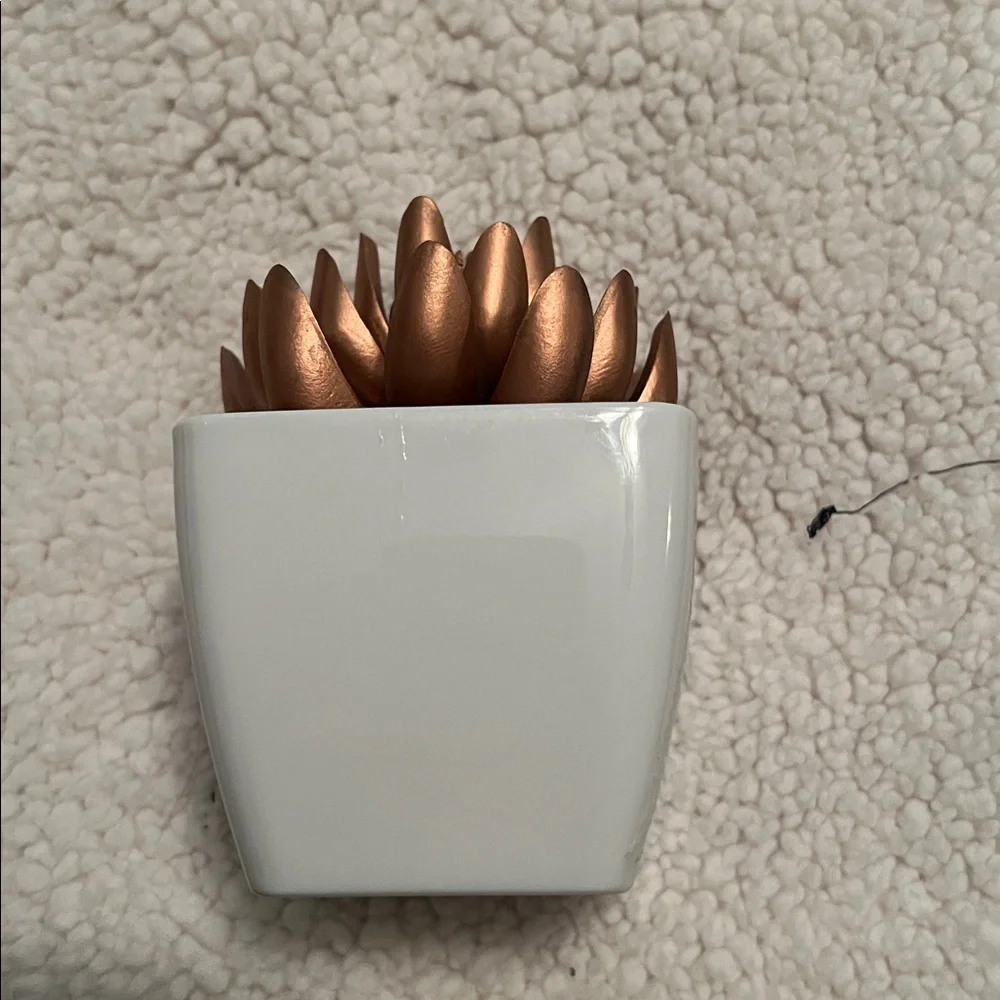Copper Succulent Decorative Cactus Accent in White Planter